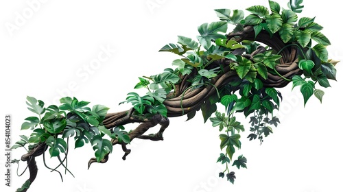 Wallpaper Mural realistic twisted jungle branch with plant growing isolated on a white background Torontodigital.ca