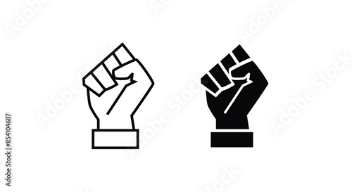 Clenched Fist, Protest, hand, Raised, Hands freeing, Abolish line and flat icons set, editable stroke isolated on white, linear vector outline illustration, symbol logo design style