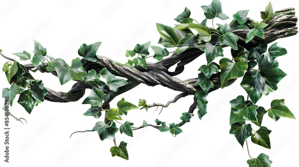 Fototapeta premium realistic twisted jungle branch with plant growing isolated on a white background
