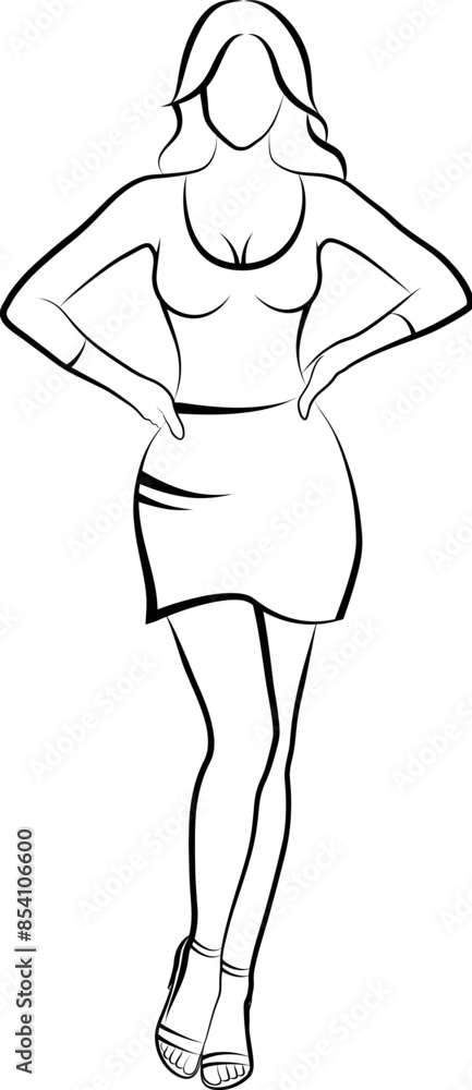 Sketch of Women In Mini Dress. Vector illustration Sketch of Women In Mini Dress. Vector illustration