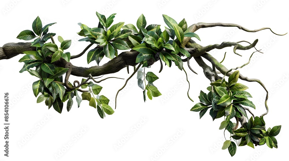 realistic twisted jungle branch with plant growing isolated on a white background realistic twisted jungle branch with plant growing isolated on a white background