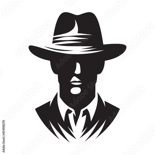 Men head with hat silhouette vector art illustration