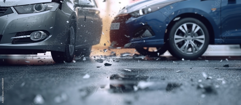 Aftermath of a Car Accident on a Wet Road Aftermath of a Car Accident on a Wet Road