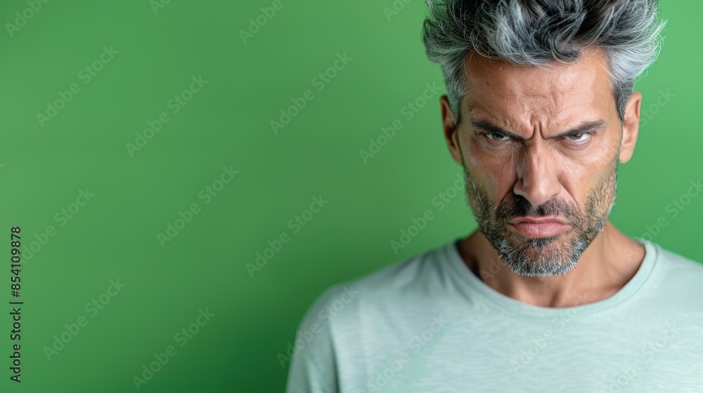 Angry Man Portrait on Green Background for Emotional Expression Generative AI Angry Man Portrait on Green Background for Emotional Expression Generative AI
