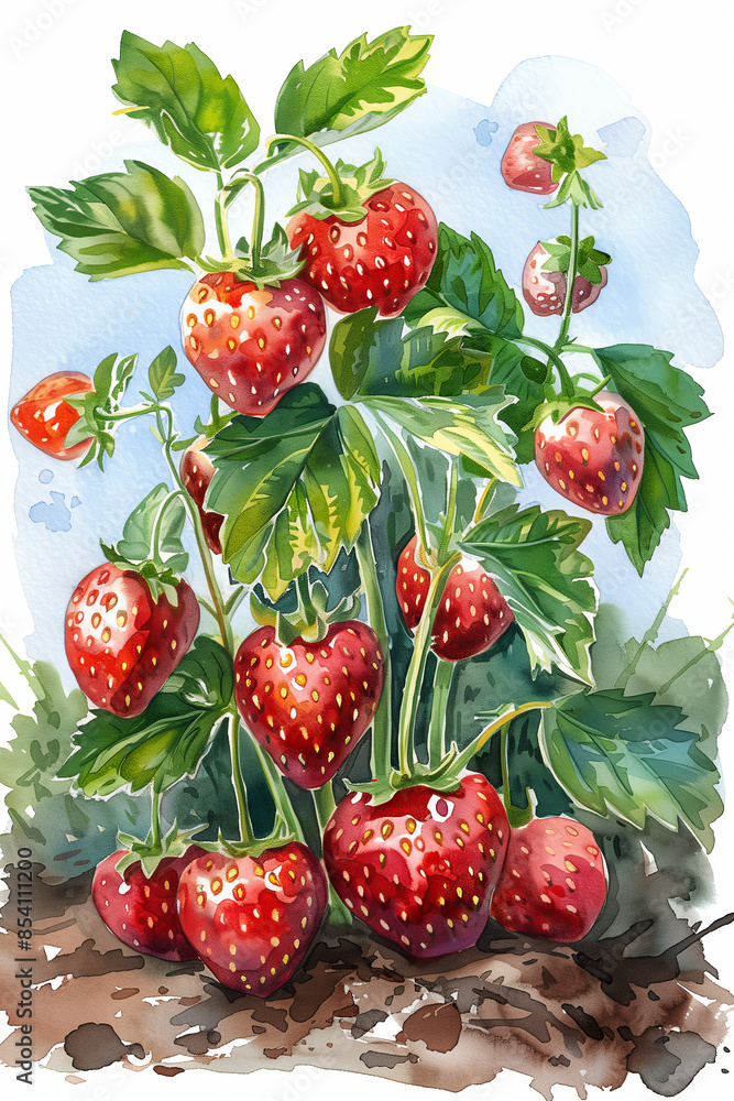 Watercolor painting of strawberries on a white background. Watercolor painting of strawberries on a white background.