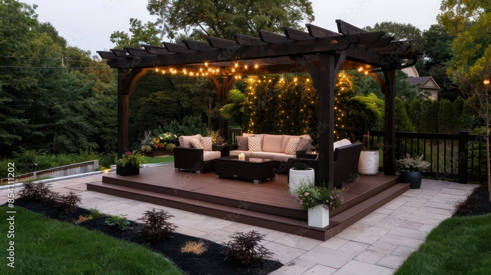 A patio with a gazebo and a couch A patio with a gazebo and a couch