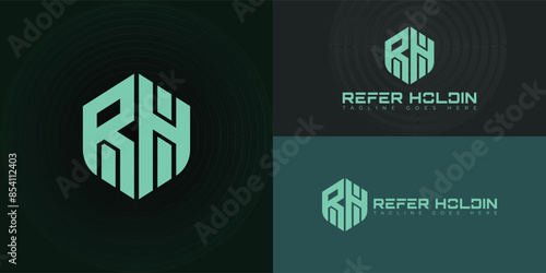Abstract initial hexagon letters RH or HR logo in green color isolated on multiple background colors. The logo is suitable for cybersecurity company logo vector design illustration inspiration