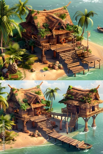 Small square bungalow on island