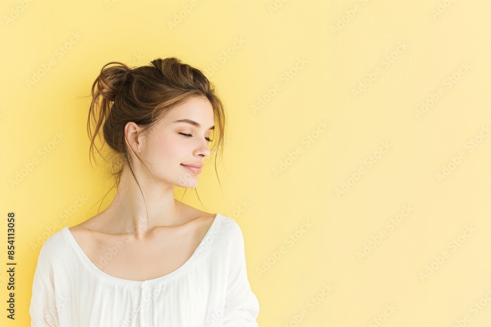 Elegant Woman Portrait Against Yellow Background Generative AI Elegant Woman Portrait Against Yellow Background Generative AI