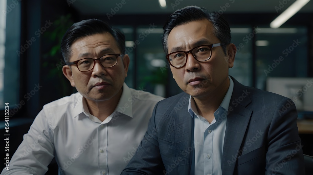 Portrait of two Asian businessmen in suits while sitting in office Group portrait of a professional business team Portrait of two Asian businessmen in suits while sitting in office Group portrait of a professional business team