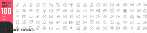 Office and Business Editable Icons set. Vector illustration in modern thin line style of business related icons: teamwork, documents, devices, and more. Pictograms and infographics for mobile apps.
