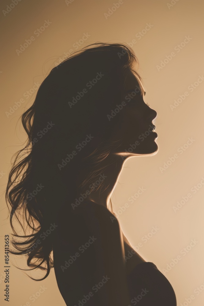 Stunning Silhouette of a Woman Against Soft Beige Background Generative AI Stunning Silhouette of a Woman Against Soft Beige Background Generative AI