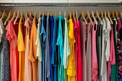 A smart wardrobe organizing clothes by color and season