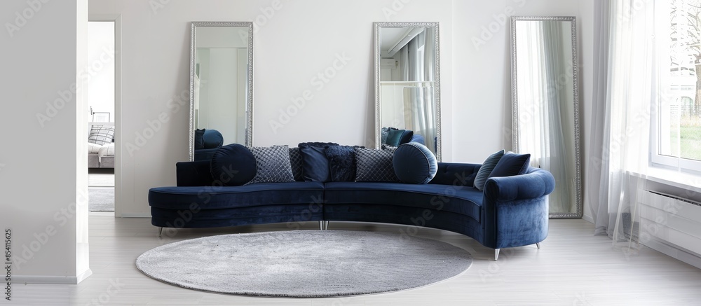 Elegant Living Room with Velvet Sofa and Plush Rug Generative AI Elegant Living Room with Velvet Sofa and Plush Rug Generative AI