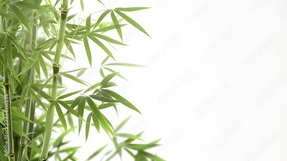 Fototapeta premium Thick-stemmed bamboo branch with leaves on white background