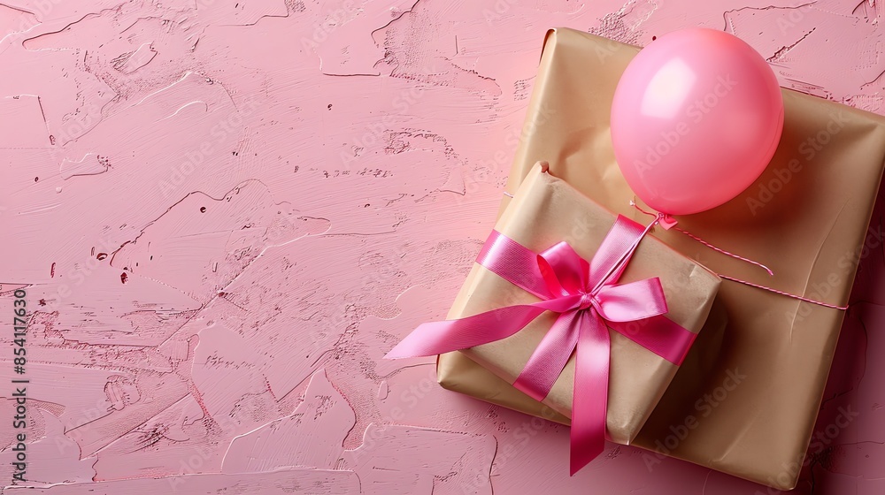 A brightly wrapped gift box with a colorful valentine A brightly wrapped gift box with a colorful valentine