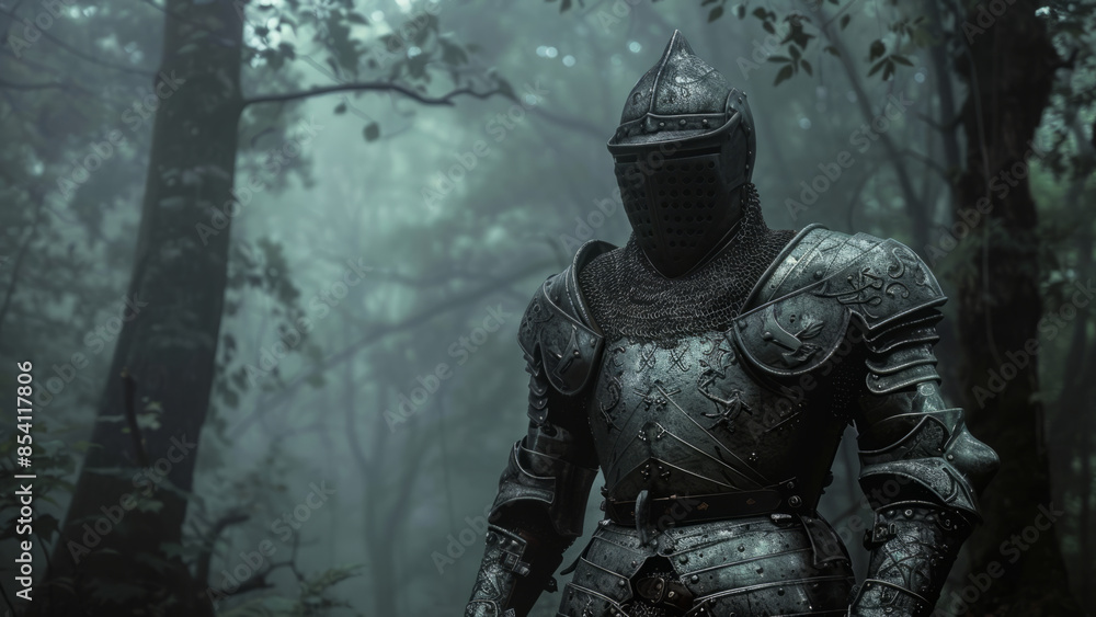 A medieval knight stands battle-ready in full armor within a misty forest, evoking a sense of mystery and historical chivalry.
A medieval knight stands battle-ready in full armor within a misty forest, evoking a sense of mystery and historical chivalry.