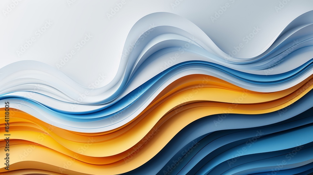 Abstract wave pattern with neon blue, white, and yellow gradients, paper cut effect with flowing lines and layered textures, creating a luminous and modern background Abstract wave pattern with neon blue, white, and yellow gradients, paper cut effect with flowing lines and layered textures, creating a luminous and modern background