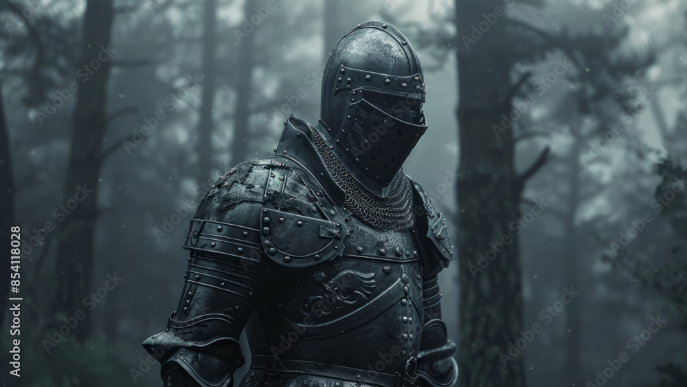 A medieval knight stands battle-ready in full armor within a misty forest, evoking a sense of mystery and historical chivalry.
A medieval knight stands battle-ready in full armor within a misty forest, evoking a sense of mystery and historical chivalry.