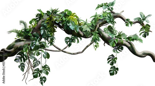 Wallpaper Mural realistic twisted jungle branch with plant growing isolated on a white background Torontodigital.ca
