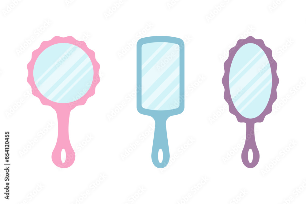 Vector set of hand mirrors in a beautiful ornamental frame