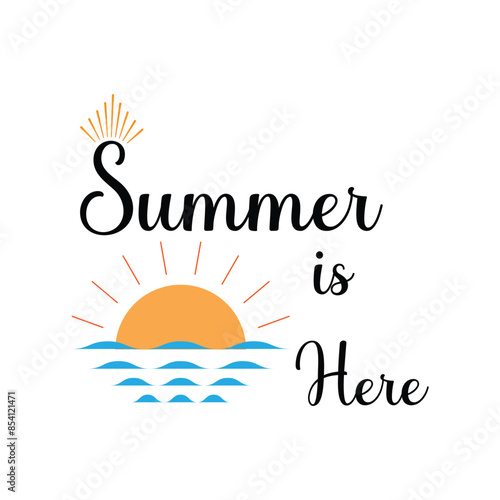 Summer poster. Hand drawn lettering summer is here. Abstract design card perfect for prints, flyers, banners, invitations, special offer and more.