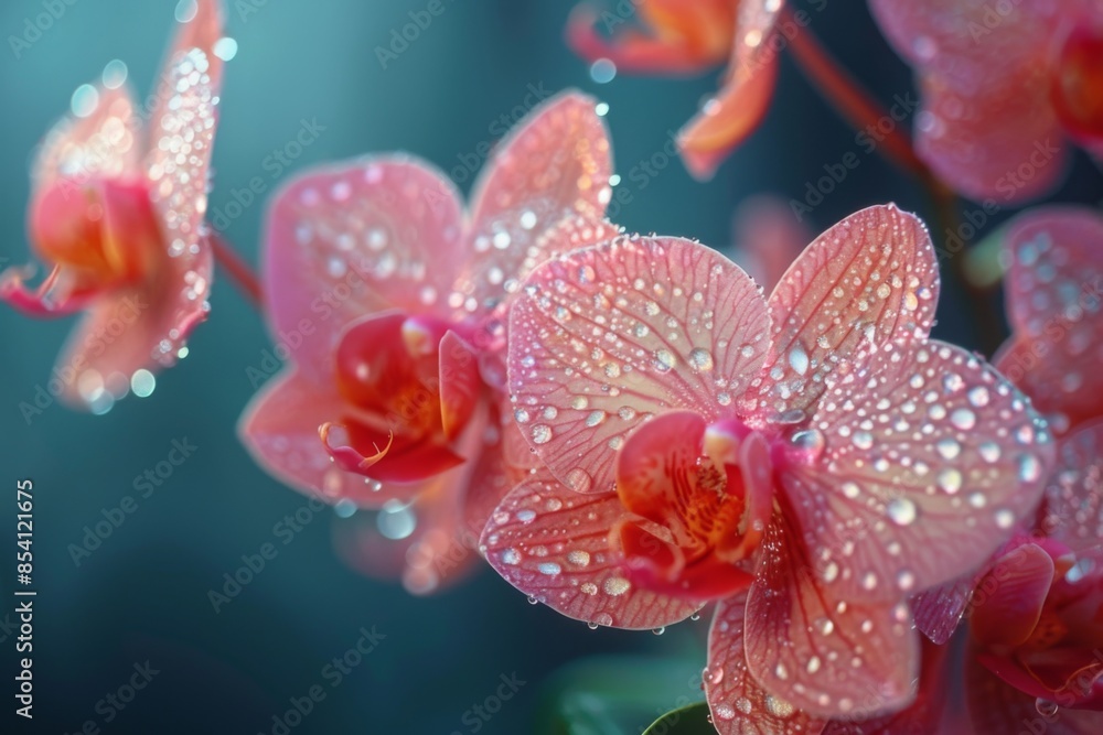 Pink Orchid Blossoms Covered in Dew Drops Pink Orchid Blossoms Covered in Dew Drops