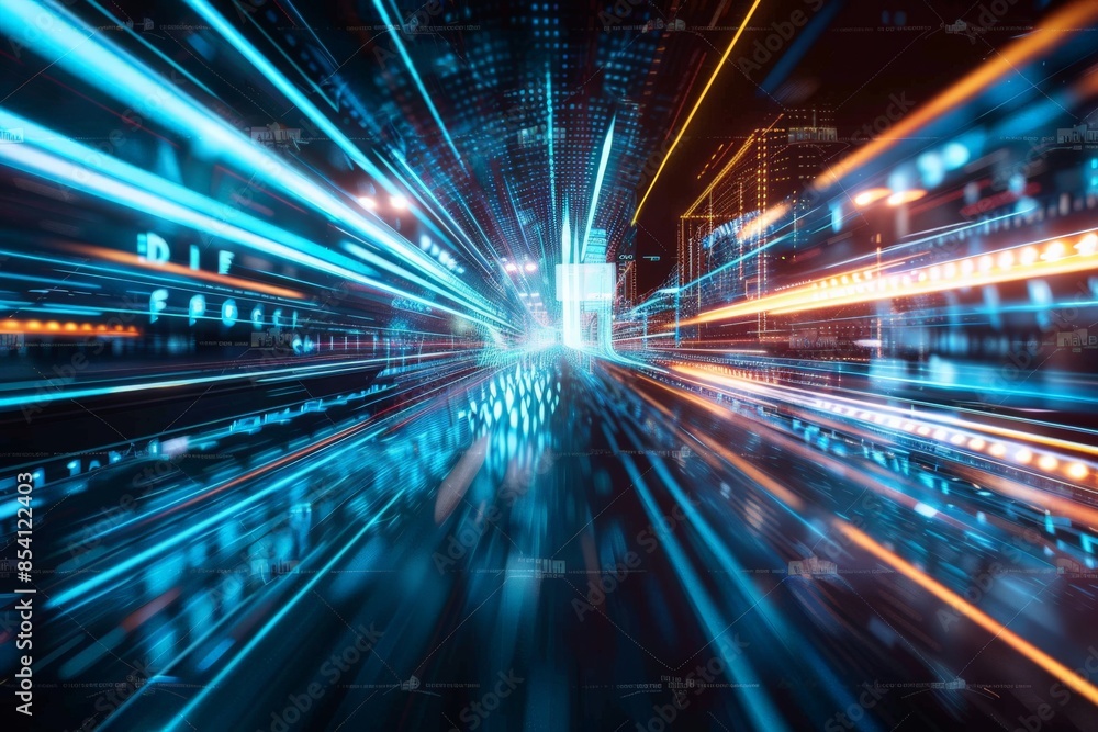 A vibrant image showing a cityscape with a light speed motion blur effect, symbolizing fast-paced urban life A vibrant image showing a cityscape with a light speed motion blur effect, symbolizing fast-paced urban life