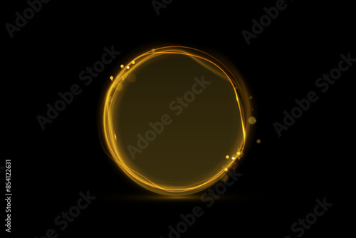 Vector light line effect of golden circle. Luminous fire trail on a transparent background. Light round line with an advantage effect. Golden dust circle light png.