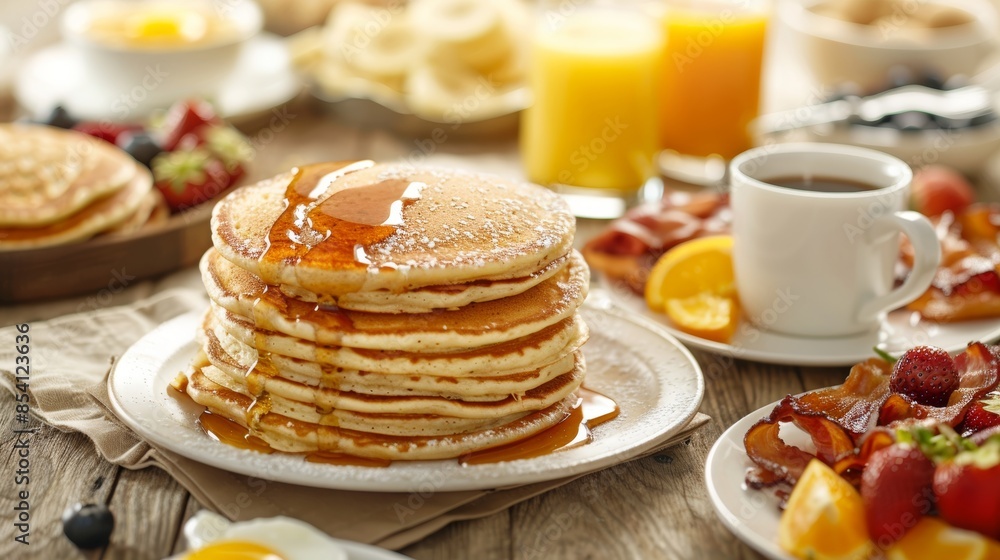 Cozy Breakfast Setting on Rustic Wooden Table Generative AI Cozy Breakfast Setting on Rustic Wooden Table Generative AI