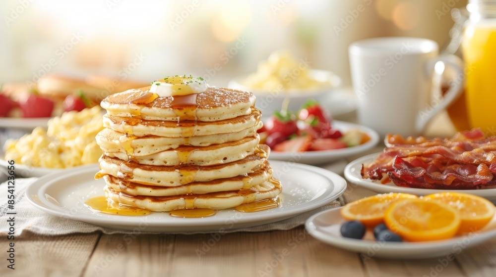 Cozy Breakfast Setting on Rustic Wooden Table Generative AI Cozy Breakfast Setting on Rustic Wooden Table Generative AI