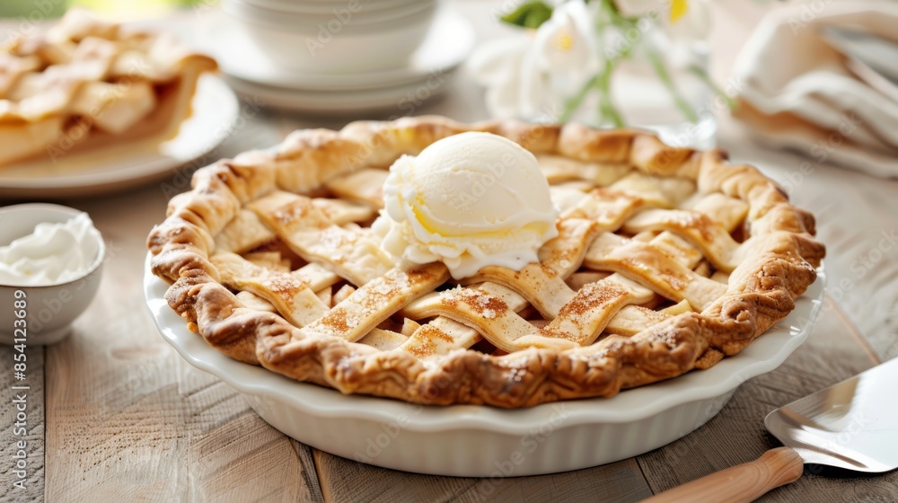 Freshly Baked Apple Pie on Rustic Wooden Table Generative AI Freshly Baked Apple Pie on Rustic Wooden Table Generative AI