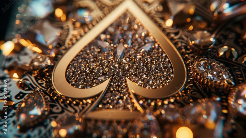 Golden Ace of Spades with diamonds, gambling concept Golden Ace of Spades with diamonds, gambling concept