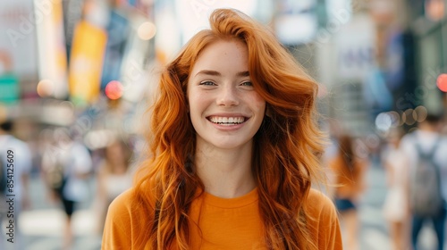 Smiling Woman in City Street Scene Generative AI