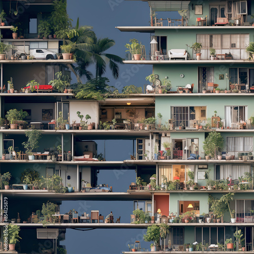 Wallpaper Mural Seamless pattern of a multi-storey residential building without a facade wall. Interior of living quarters without people. Human anthill concept Torontodigital.ca