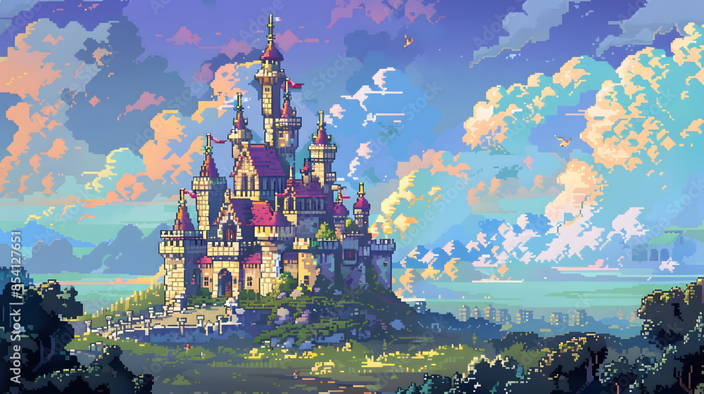 peaceful and serene kingdom atmosphere pixel art peaceful and serene kingdom atmosphere pixel art