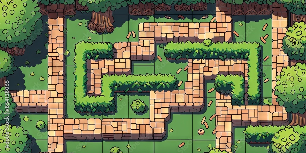 sprite sheet for maze map in pixelated video game map stype Stock ...