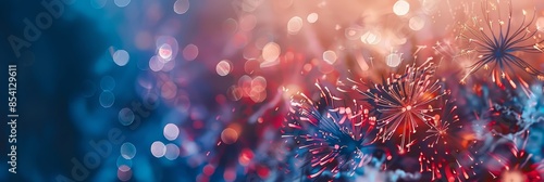Vibrant Double Exposure with Patriotic American Fireworks Display on Independence Day Holiday Wallpaper with Copyspace photo