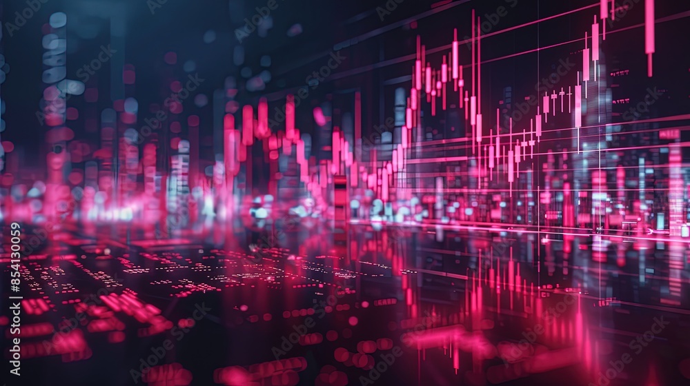 Fototapeta premium Digital Market Pulse. Stock market growth charts graphs 3d futuristic finance economy business datum diagram marketing illustration