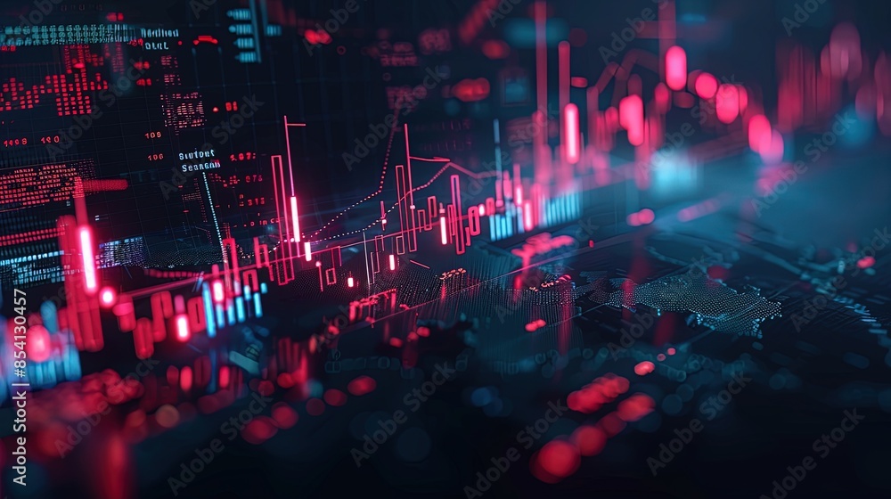 Fototapeta premium Digital Market Pulse. Stock market growth charts graphs 3d futuristic finance economy business datum diagram marketing illustration