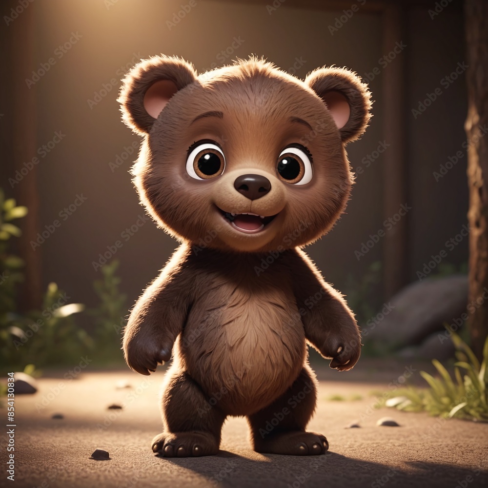 Playful Baby Bear Cub in Cinematic Light Kids 3D Design Illustration Playful Baby Bear Cub in Cinematic Light Kids 3D Design Illustration