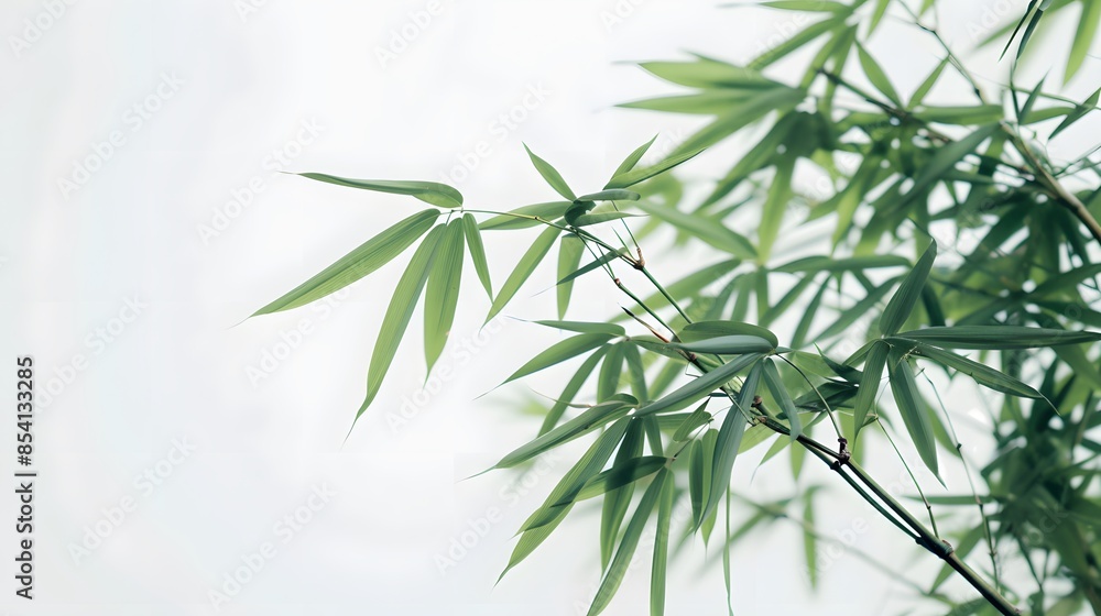Obraz premium Thick-stemmed bamboo branch with leaves on white background