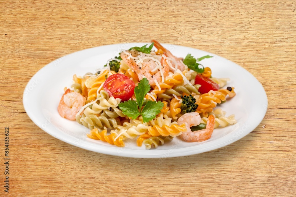 Tasty fresh pasta noodles dish with sauce and cheese Tasty fresh pasta noodles dish with sauce and cheese