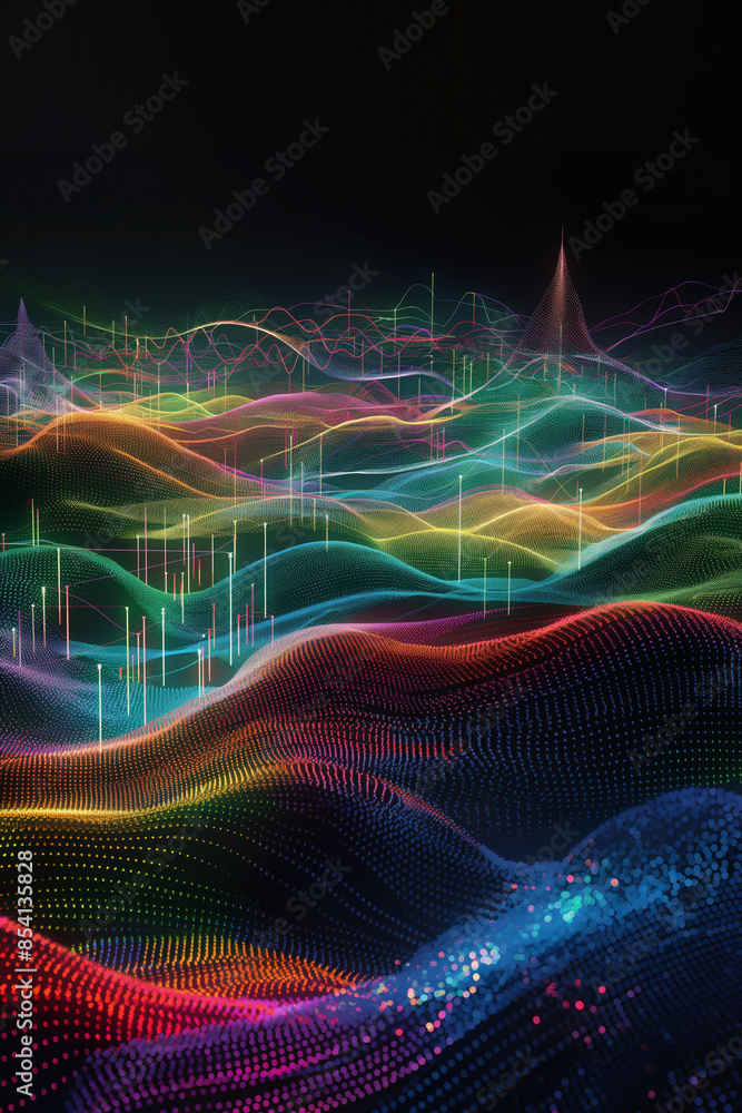 A colorful, abstract image of a mountain range with a rainbow of colors A colorful, abstract image of a mountain range with a rainbow of colors