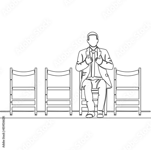 Continuous one single line drawing men are sitting line for job interview icon vector illustration concept