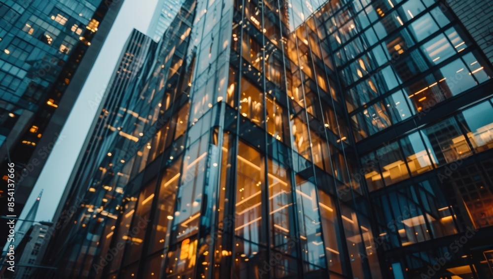 Close up of a glass building facade, reflection in the window, urban cityscape in the background Generative AI Close up of a glass building facade, reflection in the window, urban cityscape in the background Generative AI