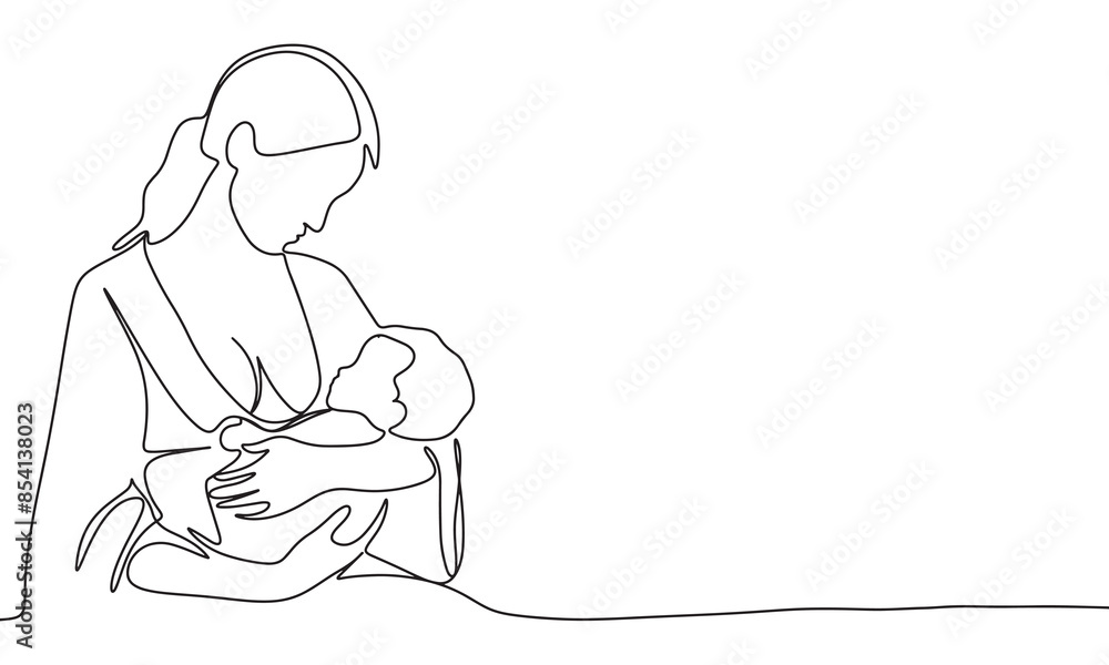 Woman with a baby one line continuous. Line art Woman with a baby. Hand drawn vector art. Woman with a baby one line continuous. Line art Woman with a baby. Hand drawn vector art.