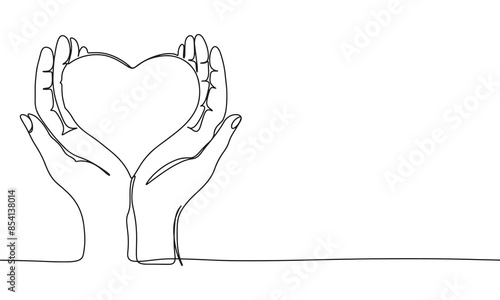 Heart in hands one line continuous. Line art heart in hands. Hand drawn vector art.