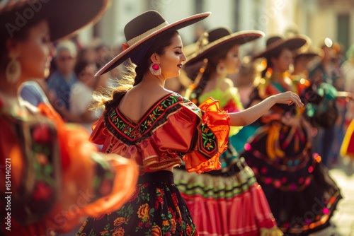 Experience the lively procession of traditional Spanish dancers and musicians filling the streets with color and joy during the Fiesta.