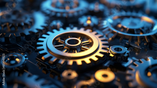 Business operations conceptual background. Gears closeup.